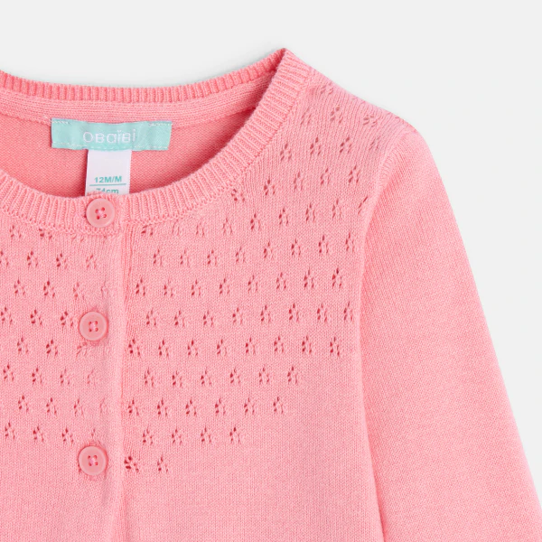 Gilet maille tricot fantaisie rose bébé fille