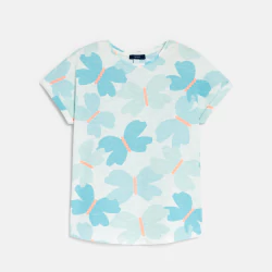 T-shirt manches courtes imprimé papillons bleu Fille