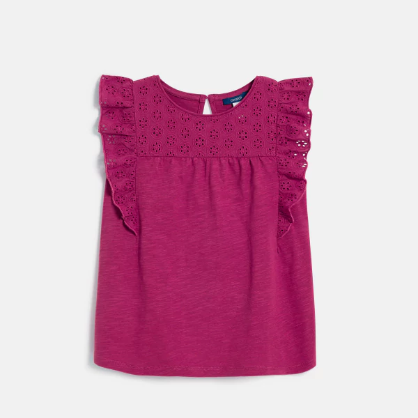 T-shirt broderie anglaise rose Fille