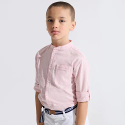 قميص سادة بياقة قائمة باللون الوردي للأولاد