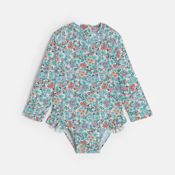 ملابس سباحة بطبعة الأزهار، مضادة للأشعة فوق البنفسجية باللون البنفسجي للفتيات الصغيرات