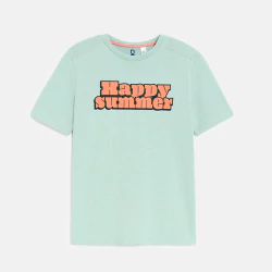 T-shirt manches courtes à message turquoise Garçon