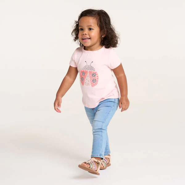 T-shirt coccinelle en relief rose bébé fille
