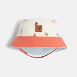 قبعة بتصميم دلو بوجهين، مزينة بطبعة، باللون البرتقالي للأولاد الصغار