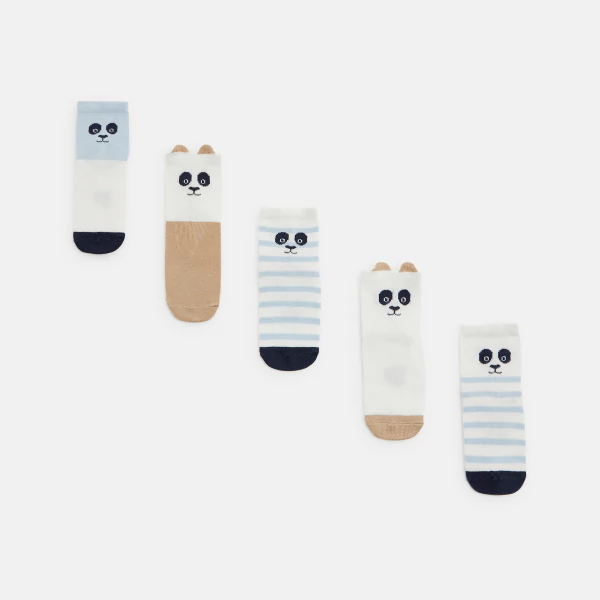 Chaussettes panda beige bébé garçon (lot de 5)