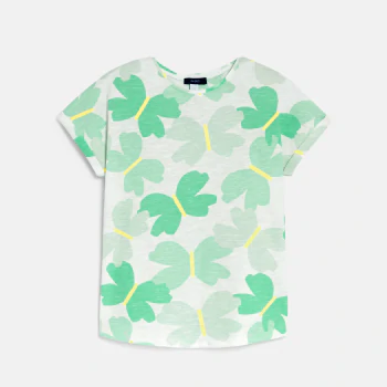 T-shirt manches courtes imprimé papillon vert Fille