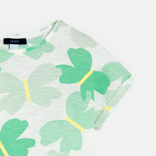 T-shirt manches courtes imprimé papillon vert Fille