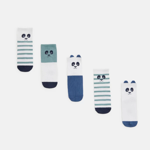 Chaussettes panda bleu bébé garçon (lot de 5)