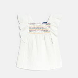 بلوزة مطرزة من الشاش القطني، باللون الأبيض للفتيات.