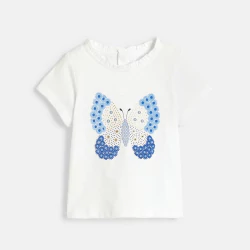 T-shirt papillon en relief blanc bébé fille