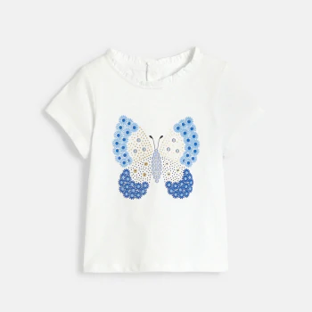 T-shirt papillon en relief blanc bébé fille