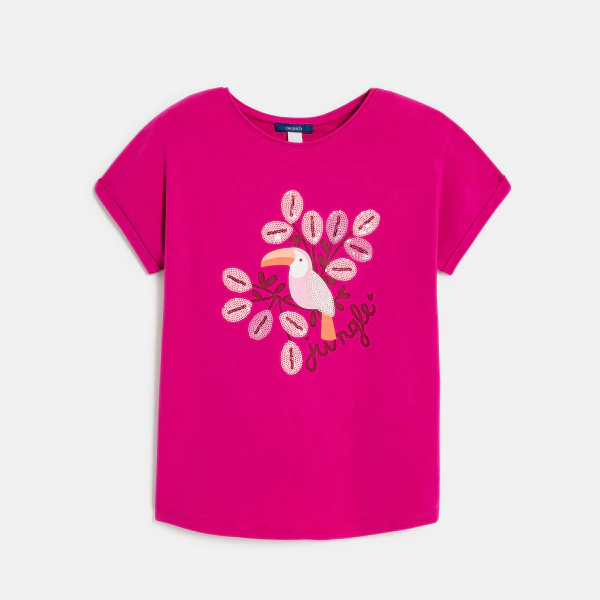 T-shirt motif toucan rose Fille