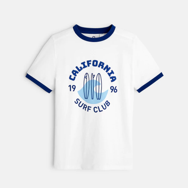 T-shirt manches courtes surf club blanc Garçon