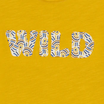 T-shirt manches courtes à message brodé jaune Fille
