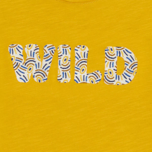 T-shirt manches courtes à message brodé jaune Fille
