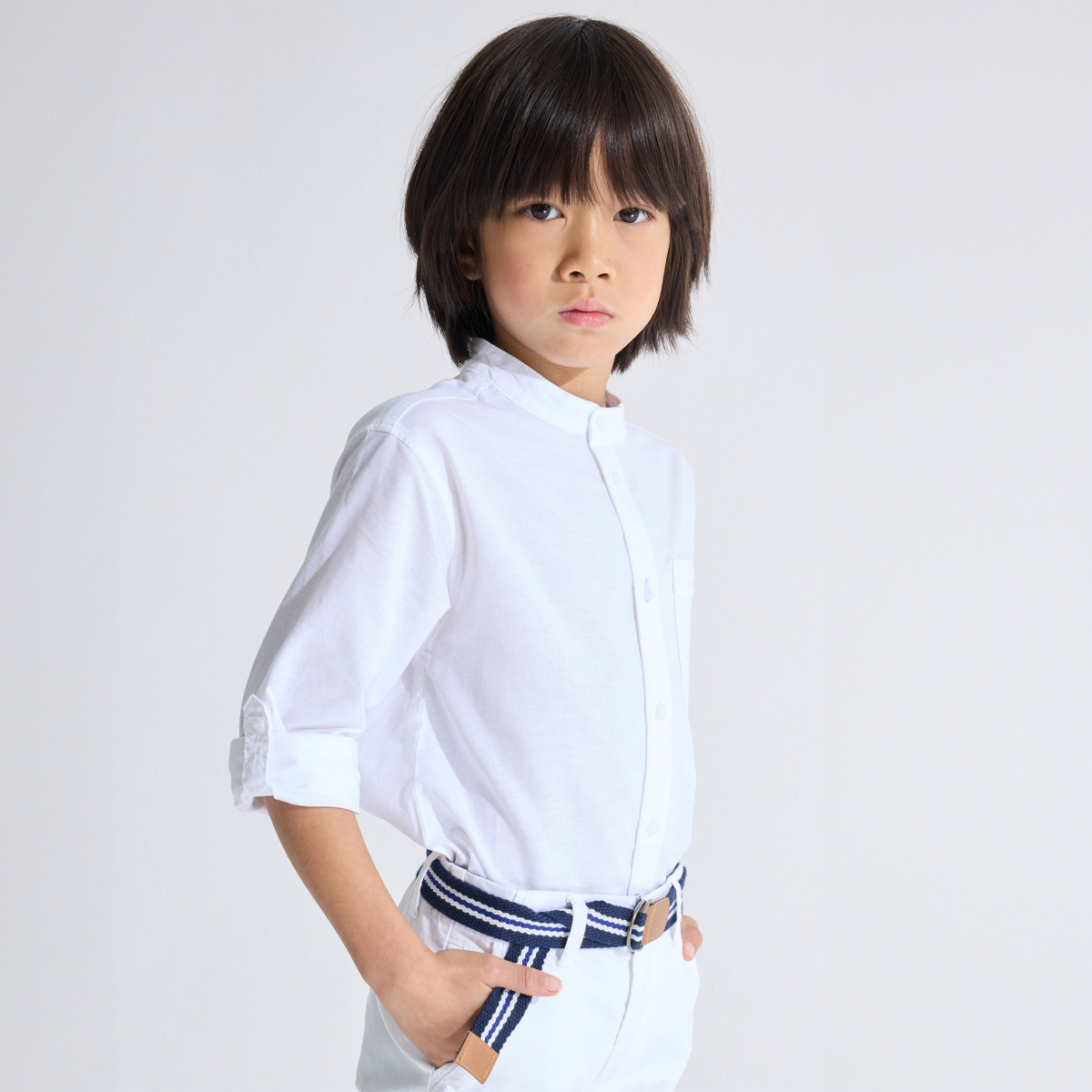 Chemise unie col Mao blanc Garçon Chemise unie col Mao blanc Garçon