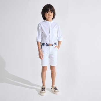 Chemise unie col Mao blanc Garçon