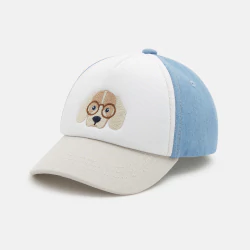 قبعة برسمة كلب باللون الأزرق، ثنائية المادة، للأطفال الصغار