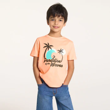 T-shirt manches courtes à motif palmier orange Garçon