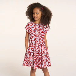 فستان بطبعة باللون الأحمر للفتيات