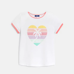 T-shirt motif cœur arc-en-ciel blanc Fille