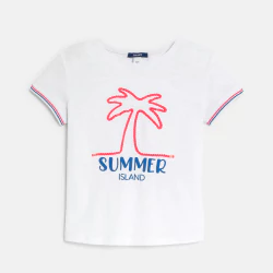 T-shirt motif palmier brodé blanc Fille