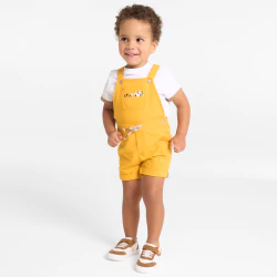 Salopette courte et t-shirt jaune bébé garçon