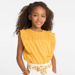 T-shirt broderie anglaise jaune Fille