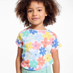 T-shirt manches courtes à fleurs multicolores Fille