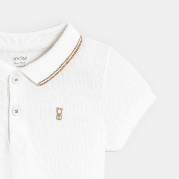 تيشيرت بولو بيكيه محبوك سادة باللون الأبيض للأولاد الصغار