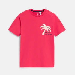 T-shirt à message motif palmier devant et dos rose Garçon