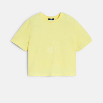 T-shirt court à message jaune Fille