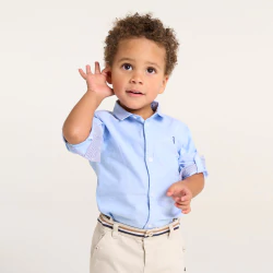 Chemise manches retroussables coton bleu bébé garçon