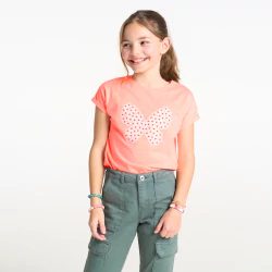 T-shirt manches courtes motif papillon rose-orangé Fille
