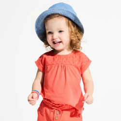 T-shirt bi-matière broderie anglaise orange bébé fille