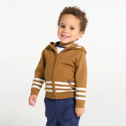 Gilet maille tricot à capuche marron bébé garçon