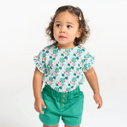 Tee-shirt imprimé tropical et short micro twill de coton vert bébé fille
