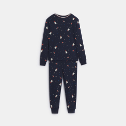 بيجاما من قطعتين للفتيان، من الجرسيه باللون الأزرق الداكن