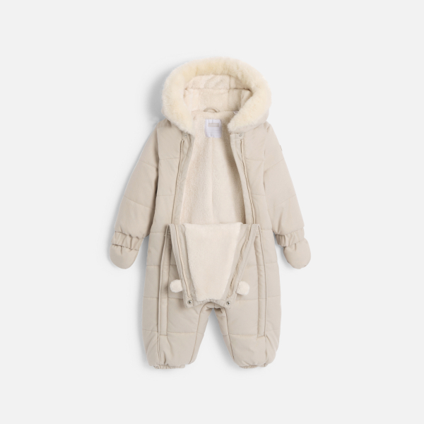 معطف أفرول مبطن ودافئ، بلون البيج للرضع من كلا الجنسين معطف أفرول مبطن ودافئ، بلون البيج للرضع من كلا الجنسين