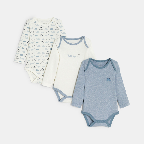 قميص بودي بياقة ممن النمط الأمريكي، منمق برسوم ديناصورات باللون الأزرق للاولاد الصغار قميص بودي بياقة ممن النمط الأمريكي، منمق برسوم ديناصورات باللون الأزرق للاولاد الصغار