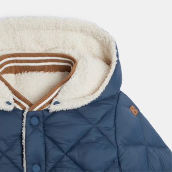 معطف باللون الأزرق للفتيان الرُضع، مُبطن بصوف الشيربا وذو وجهين