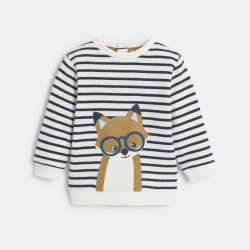 سويت شيرت من الميلتون باللون الرمادي ومُخطط وعليه رسمة ثعلب للفتيان الرُضع