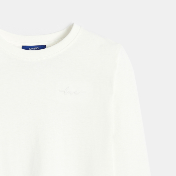 T-shirt uni broderie love blanc Fille