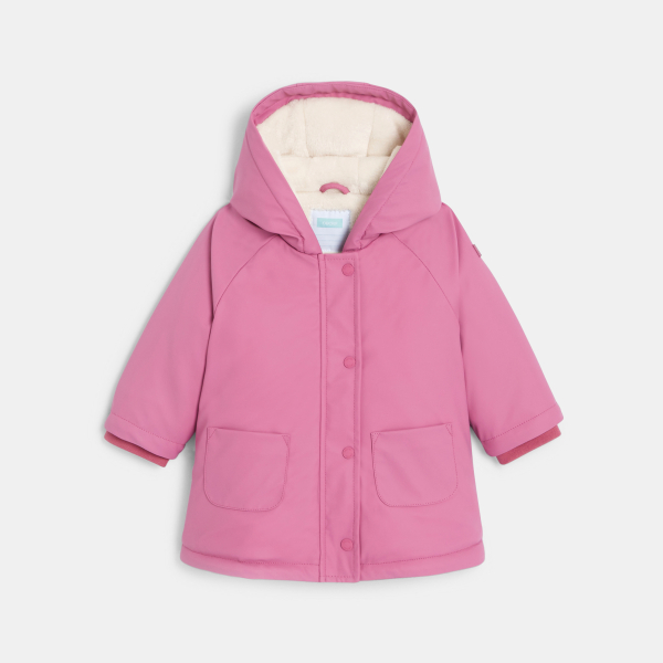 أنوراك مضاد للماء مزدوج بقلنسوة، باللون الوردي للفتيات الصغيرات أنوراك مضاد للماء مزدوج بقلنسوة، باللون الوردي للفتيات الصغيرات