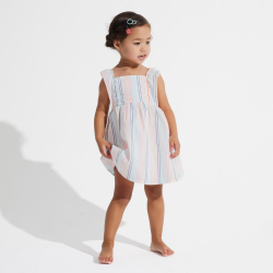 Robe à bretelles rayée multicolore bébé fille