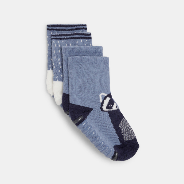 Chaussettes antiglisse animal bleu bébé garçon (lot de 2) Chaussettes antiglisse animal bleu bébé garçon (lot de 2)