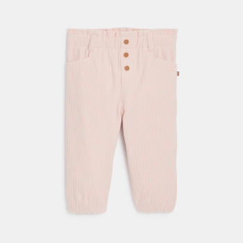 بنطلون من الثوب المخملي المضلع، بمقاس مرن وباللون الوردي للفتيات الصغيرات.