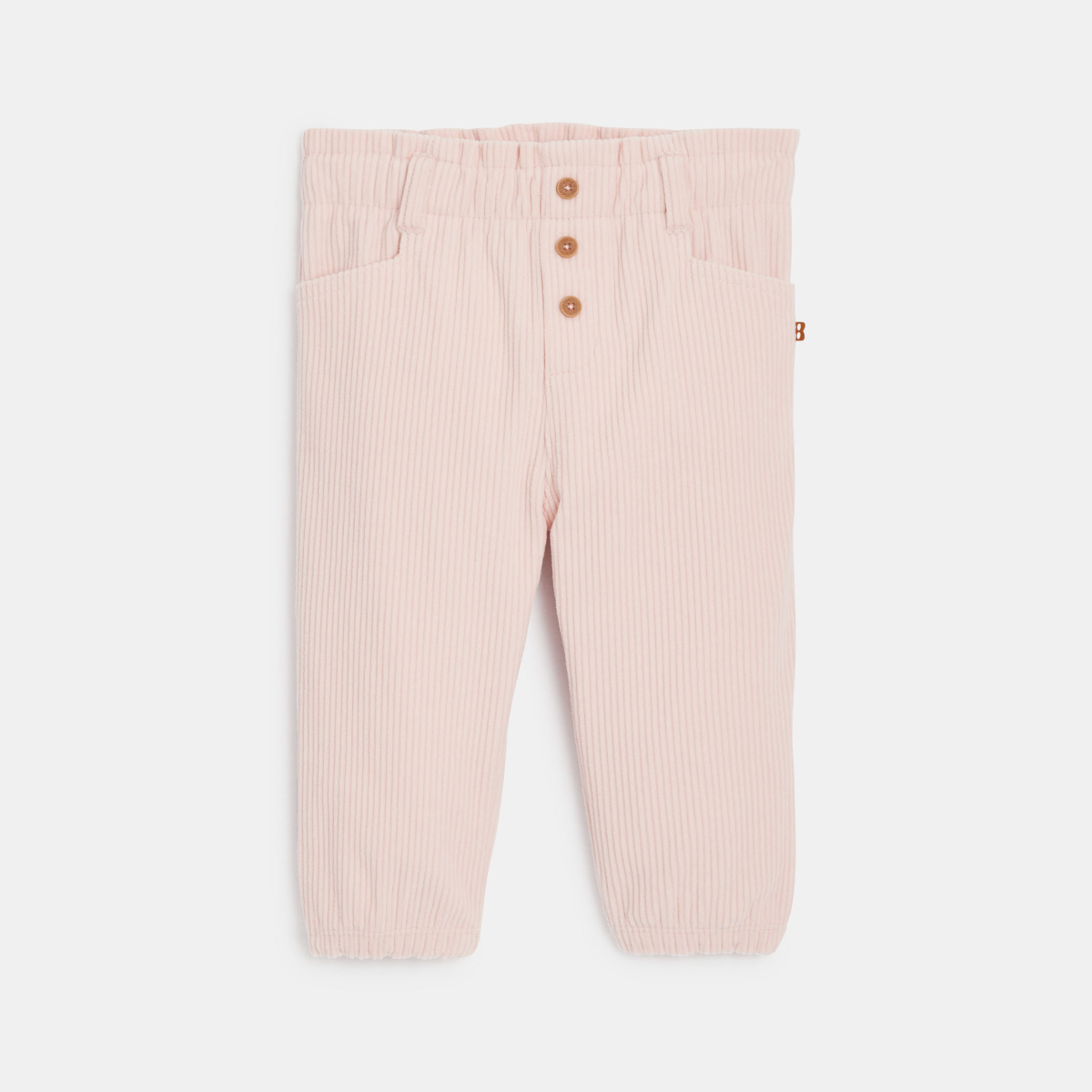 بنطلون من الثوب المخملي المضلع، بمقاس مرن وباللون الوردي للفتيات الصغيرات. بنطلون من الثوب المخملي المضلع، بمقاس مرن وباللون الوردي للفتيات الصغيرات.