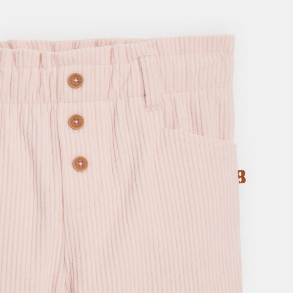 بنطلون من الثوب المخملي المضلع، بمقاس مرن وباللون الوردي للفتيات الصغيرات. بنطلون من الثوب المخملي المضلع، بمقاس مرن وباللون الوردي للفتيات الصغيرات.