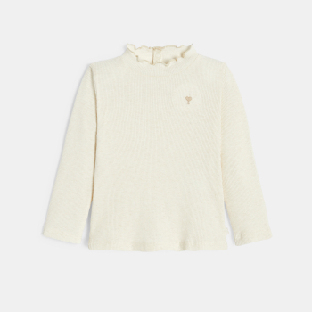 تيشيرت كوت مسطح وياقة متموّجة بلون البيج للفتيات الرضع.